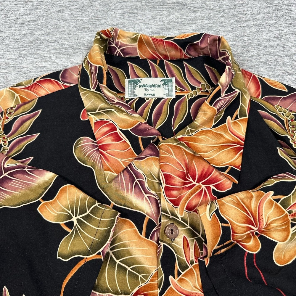 Kamehameha Hawaiian Shirt Mens Large Relaxed Floral Rayon Loop Collar Tropical